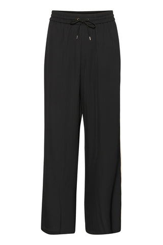 Kaffe Wide Leg Drawstring Trousers with Stripe Black Beige KAmille