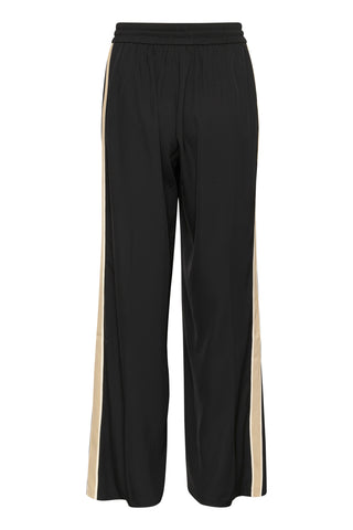 Kaffe Wide Leg Drawstring Trousers with Stripe Black Beige KAmille