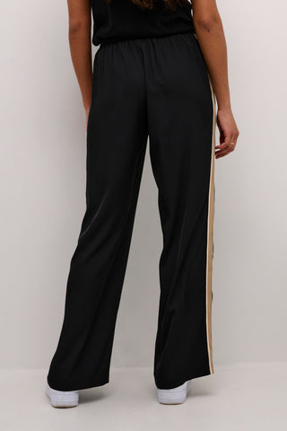 Kaffe Wide Leg Drawstring Trousers with Stripe Black Beige KAmille