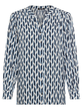 Olsen Wave Print Blouse Blue Beige