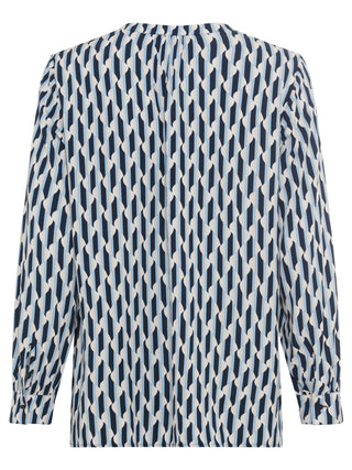 Olsen Wave Print Blouse Blue Beige