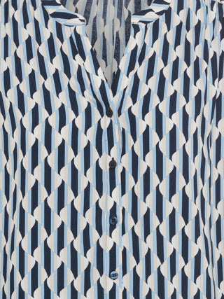 Olsen Wave Print Blouse Blue Beige