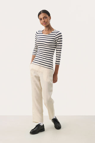 Part Two Striped Top Navy Blue White Emel