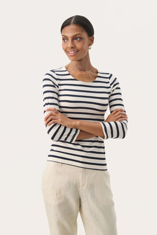 Part Two Striped Top Navy Blue White Emel