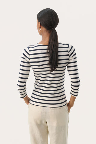 Part Two Striped Top Navy Blue White Emel