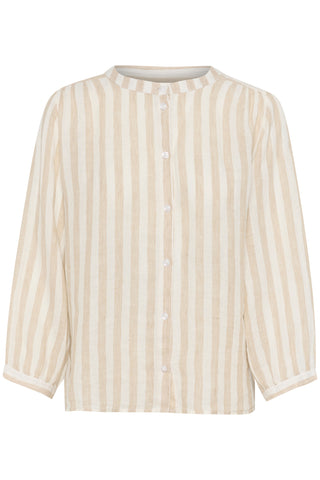 Part Two Striped Linen Blouse Beige White Persilles