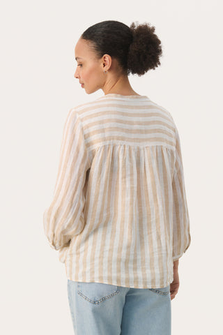 Part Two Striped Linen Blouse Beige White Persilles