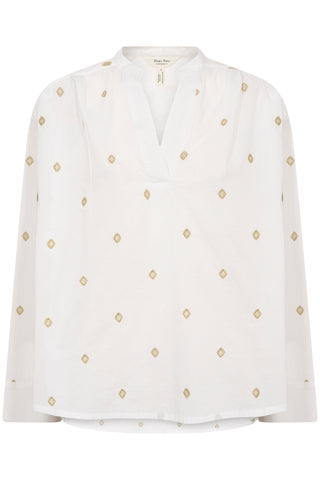 Part Two Embroidered Blouse White Gold Natale