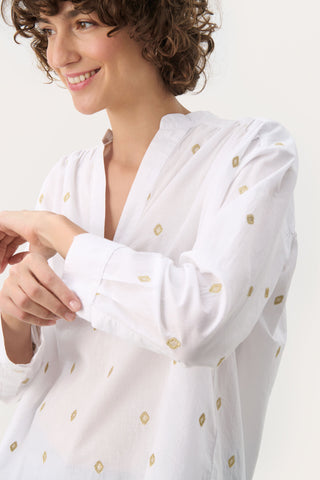 Part Two Embroidered Blouse White Gold Natale