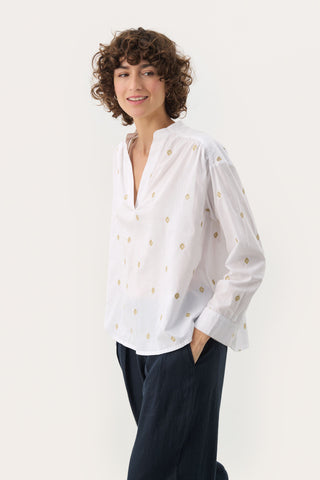 Part Two Embroidered Blouse White Gold Natale