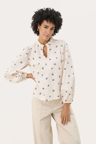 Part Two Floral Print Blouse Cream Blue Eimy