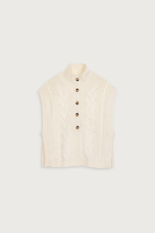 Suncoo Sleeveless Cable Knit Tabard Jumper Ivory Plagny