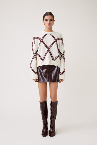 Suncoo Diamond Pattern Jumper Ivory Brown Precha