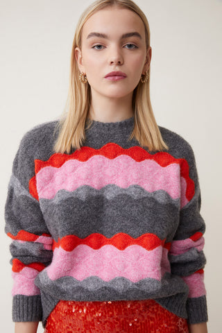 Suncoo Wave Stripe Jumper Grey Pink Red Panayo