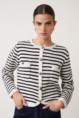 Suncoo Striped Cardigan Ivory Black Gabriel