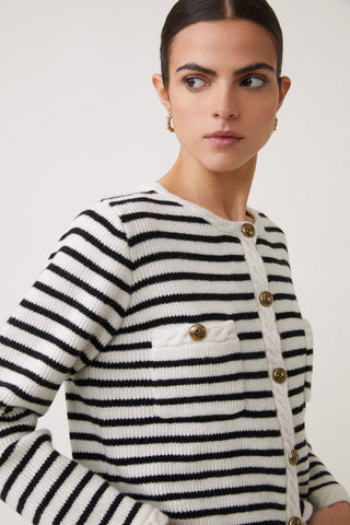 Suncoo Striped Cardigan Ivory Black Gabriel