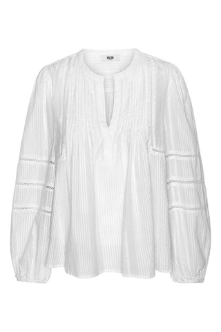 Moliin Pleated Cotton Blouse White Kayla