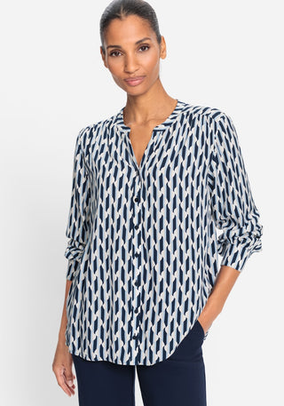 Olsen Wave Print Blouse Blue Beige