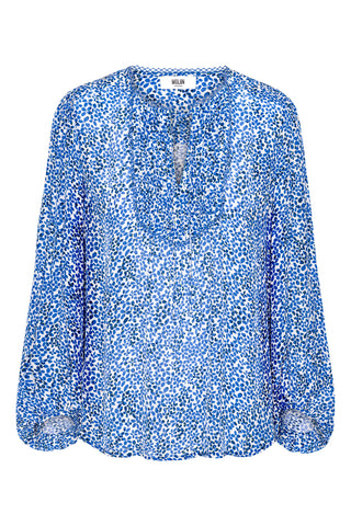 Moliin Printed Ruffle Panel Blouse Blue Opal