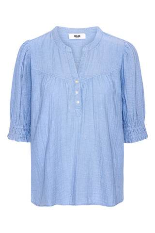 Moliin Short Sleeved Cotton Blouse Blue Owen