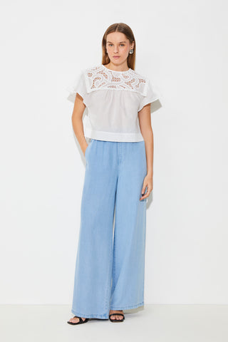 Suncoo Chambray Wide Leg Trousers Ryan