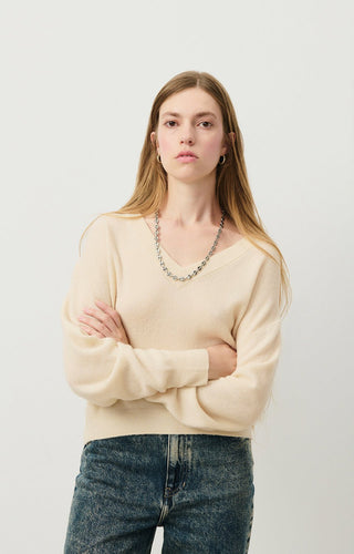 American Vintage V - Neck Jumper in Beige Raxow - MMJs Fashion