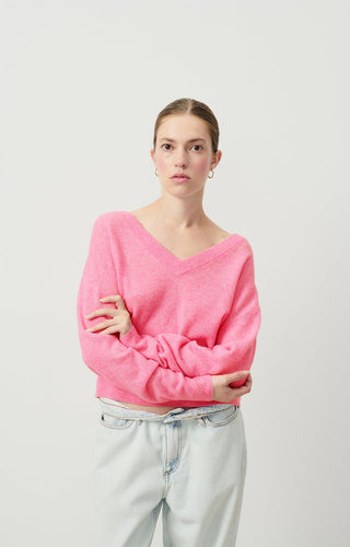 American Vintage V - Neck Jumper in Pink Raxow - MMJs Fashion