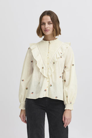 Atelier Rêve Cotton Floral Frill Blouse Ivory Olivia - MMJs Fashion