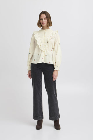 Atelier Rêve Cotton Floral Frill Blouse Ivory Olivia - MMJs Fashion