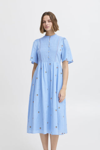 Atelier Rêve Cotton Floral Midi Dress Blue Olivia - MMJs Fashion