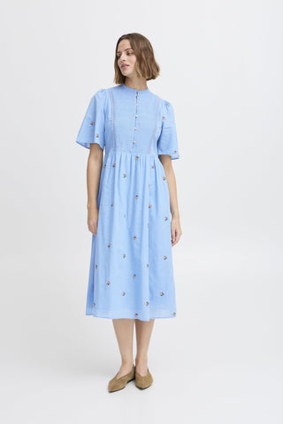 Atelier Rêve Cotton Floral Midi Dress Blue Olivia - MMJs Fashion