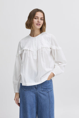 Atelier Rêve Cotton Frill Blouse White Lauren - MMJs Fashion