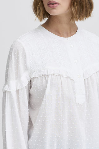 Atelier Rêve Cotton Frill Blouse White Lauren - MMJs Fashion