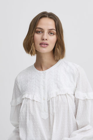 Atelier Rêve Cotton Frill Blouse White Lauren - MMJs Fashion