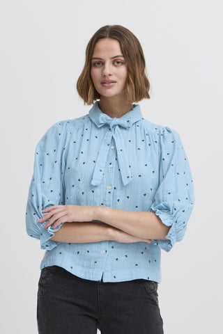 Atelier Rêve Heart Embroidery Blouse Blue Camilo - MMJs Fashion