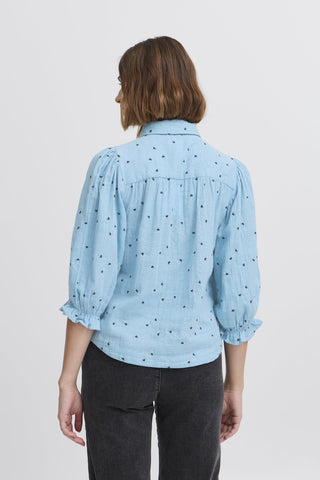 Atelier Rêve Heart Embroidery Blouse Blue Camilo - MMJs Fashion