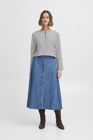 Atelier Rêve Midi Skirt Medium Blue Denim Risle - MMJs Fashion