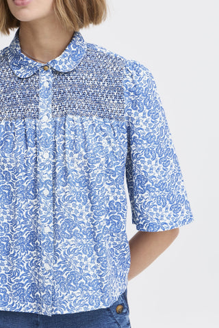 Atelier Rêve Paisley Print Cotton Blouse Blue Noie - MMJs Fashion