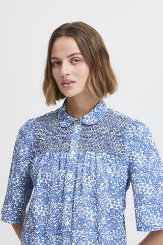 Atelier Rêve Paisley Print Cotton Blouse Blue Noie - MMJs Fashion