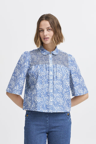 Atelier Rêve Paisley Print Cotton Blouse Blue Noie - MMJs Fashion