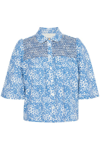 Atelier Rêve Paisley Print Cotton Blouse Blue Noie - MMJs Fashion