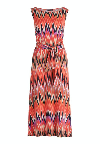 Betty Barclay Midi Tie Waist Dress in Red & Beige - MMJs Fashion