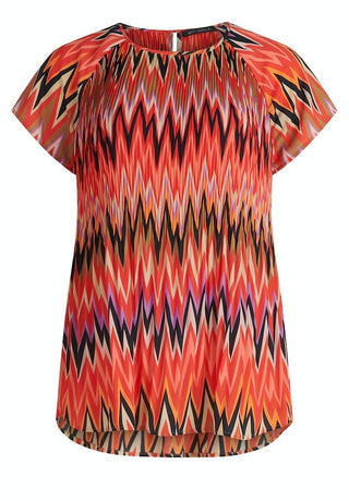 Betty Barclay Plisse Zig Zag Pattern Top Red Beige - MMJs Fashion