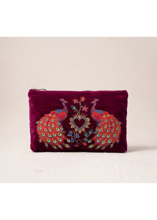 Elizabeth Scarlett Peacock Floral Everyday Pouch Ruby Red - MMJs Fashion