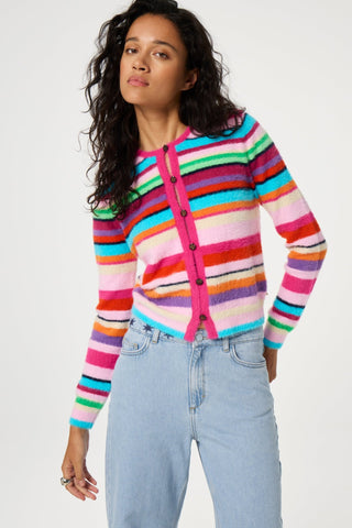 Fabienne Chapot Multi Stripe Cardigan Pink Henry - MMJs Fashion