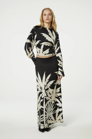 Fabienne Chapot Palm Print Skirt Black Ivory Laureen - MMJs Fashion