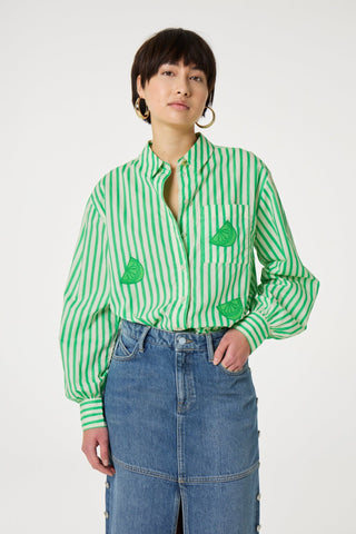 Fabienne Chapot Striped Blouse Green Ivory Alex - MMJs Fashion