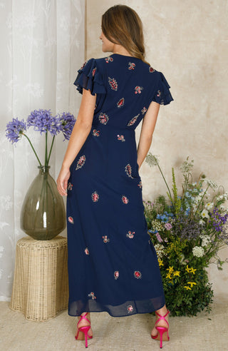 Hope & Ivy Embellished Wrap Maxi Dress Blue Joslin - MMJs Fashion