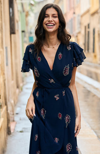 Hope & Ivy Embellished Wrap Maxi Dress Blue Joslin - MMJs Fashion