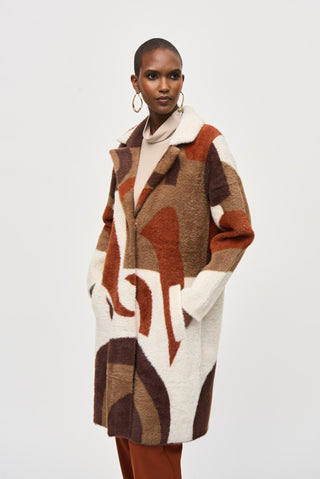 Joseph Ribkoff Abstract Print Coat Brown and Ivory - MMJs Fashion